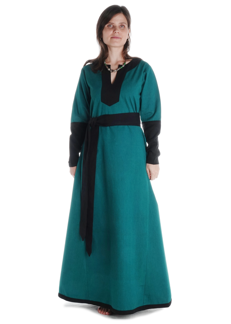 Mittelalter Kleid Skalmöld in Grün-Schwarz Frontansicht 2
