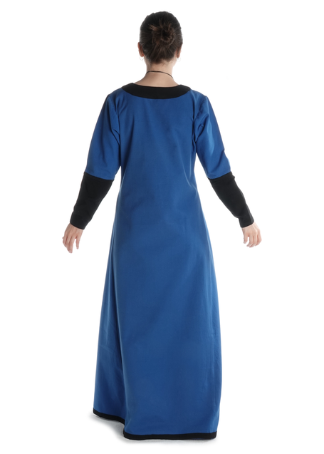 Mittelalter Kleid Skalmöld in Königsblau-Schwarz Rückansicht