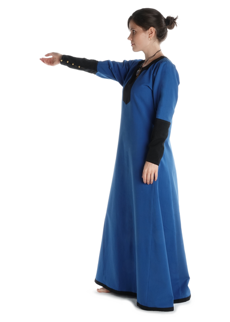 Mittelalter Kleid Skalmöld in Königsblau-Schwarz Seitenansicht