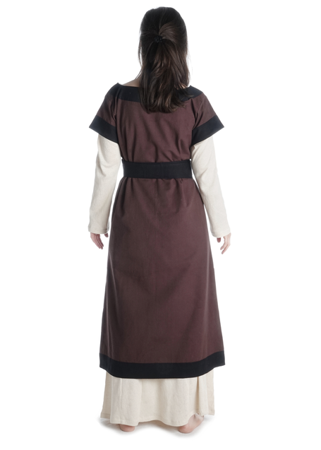 Mittelalter Kleid Linde in Braun-Schwarz Rückansicht