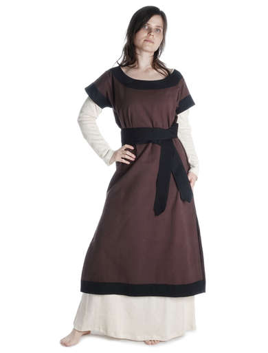 Mittelalter Kleid Linde in Braun-Schwarz Frontansicht