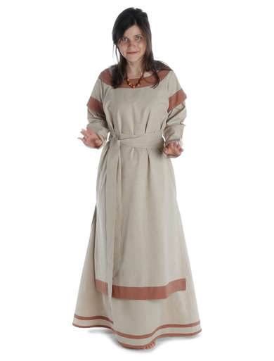 Mittelalter Kleid Linde in Hanffarben-Hellbraun Frontansicht 2