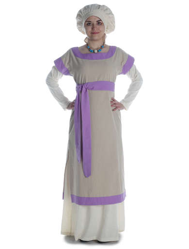 Mittelalter Kleid Linde in Hanffarben-Violett Frontansicht 2