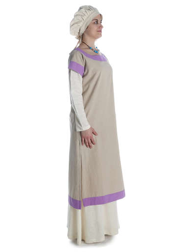 Mittelalter Kleid Linde in Hanffarben-Violett Seitenansicht