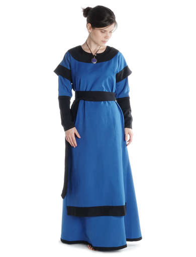 Mittelalter Kleid Linde in KÃ¶nigsblau-Schwarz Frontansicht 2