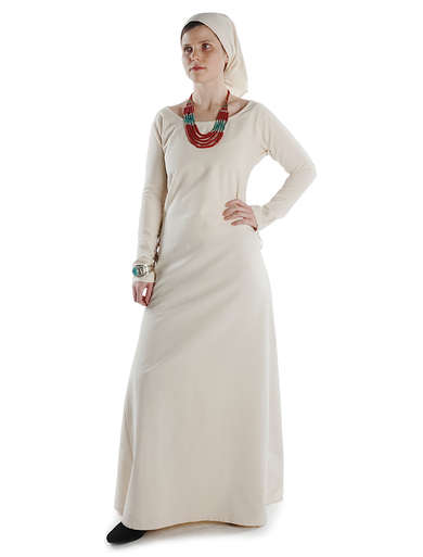Mittelalter Kleid Hildegunde in Beige Frontansicht