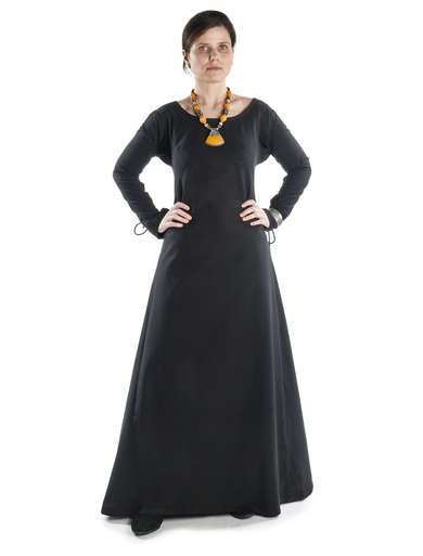 Mittelalter Kleid Hildegunde in Schwarz Frontansicht