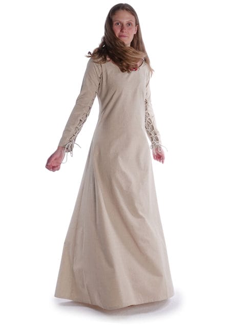 Mittelalter Kleid Hildegunde in Hanffarben Frontansicht 2