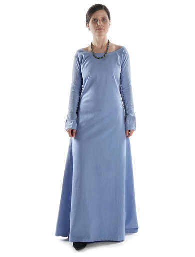 Mittelalter Kleid Hildegunde in Hellblau Frontansicht
