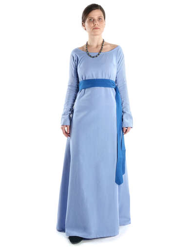 Mittelalter Kleid Hildegunde in Hellblau Frontansicht 2