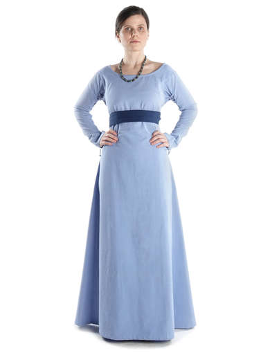 Mittelalter Kleid Hildegunde in Hellblau Frontansicht 3