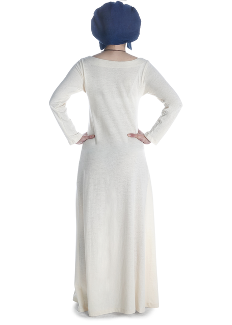 Mittelalter Kleid Schoete in Hanffarben Rückansicht