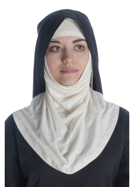 Mittelalter Velan Hildegard in Beige-Schwarz Frontansicht 2
