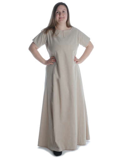 Mittelalter Kleid Hrist in Hanffarben Frontansicht