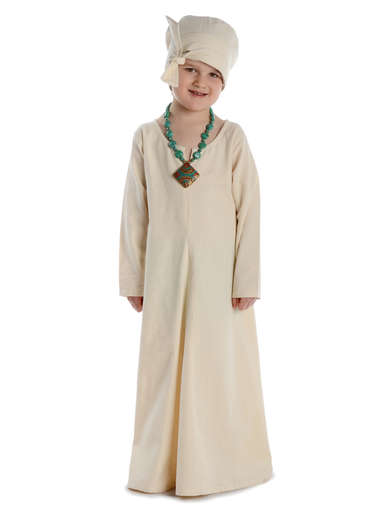 Mittelalter Kinderkleid Geirdriful in Beige Frontansicht 3