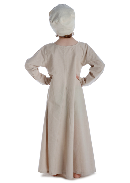 Mittelalter Kinderkleid Geirdriful in Hanffarben Rückansicht