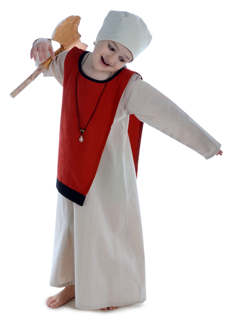 Mittelalter Kinderkleid Geirdriful in Hanffarben Frontansicht 4