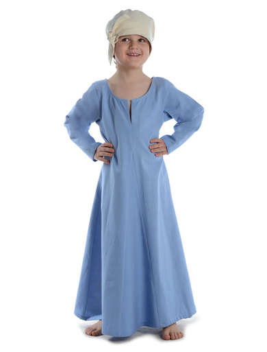 Mittelalter Kinderkleid Geirdriful in Hellblau Frontansicht 2