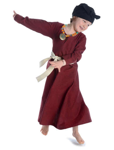 Mittelalter Kinderkleid Geirdriful in Rot Frontansicht 6