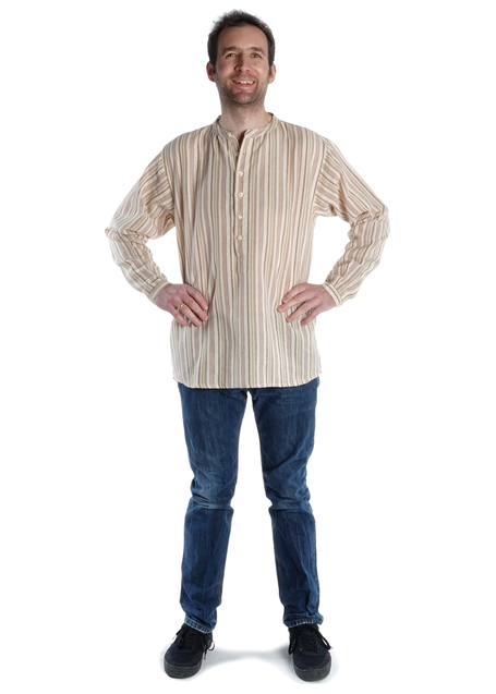 Freizeit Hemd Matholwch in Beige gestreift Frontansicht