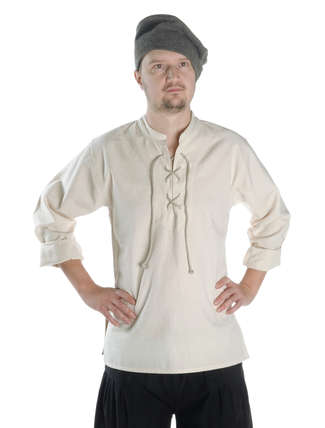 Mittelalter Schnühemd Edward in Beige Frontansicht