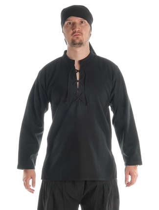 Mittelalter Schnühemd Edward in Schwarz Frontansicht
