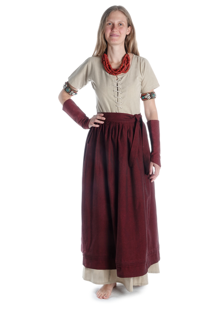 Mittelalter Kleid Nereja in Hanffarben Frontansicht 2