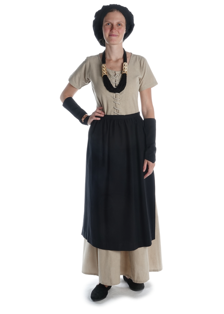 Mittelalter Kleid Nereja in Hanffarben Frontansicht 4