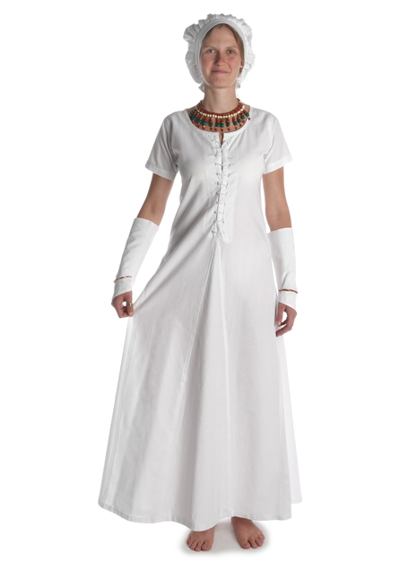 Mittelalter Kleid Nereja in Weiß Frontansicht