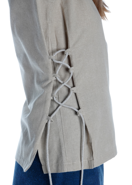Mittelalter Bluse Bahilde in Hanffarben Detailansicht