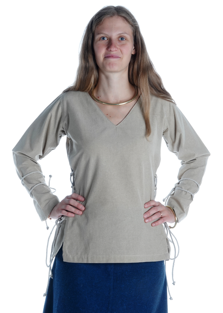 Mittelalter Bluse Bahilde in Hanffarben Frontansicht