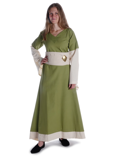 Mittelalter Kleid Saelde in Hellgrün Frontansicht 4