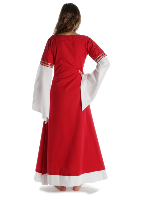 Mittelalter Kleid Saelde mit Bordüre in Feuerrot Rückansicht