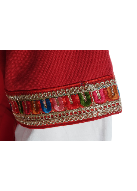Mittelalter Kleid Saelde mit Bordüre in Feuerrot Detailansicht 5
