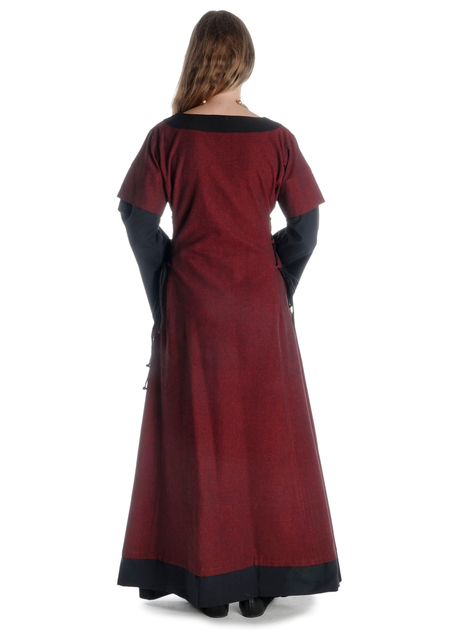 Mittelalter Kleid Saelde mit Zierleiste in Rot-Schwarz Rückansicht