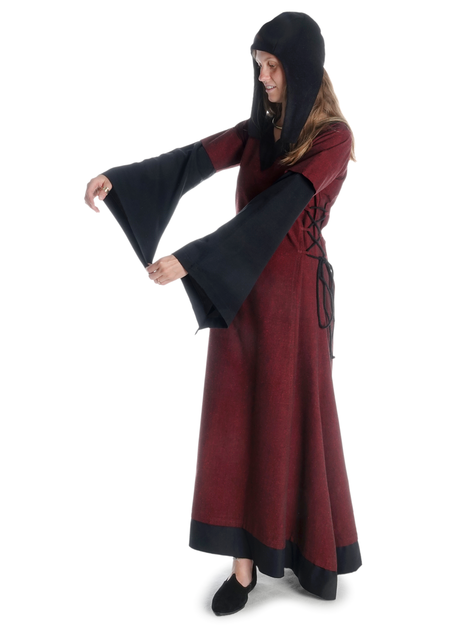 Mittelalter Kleid Saelde mit Zierleiste in Rot-Schwarz Frontansicht 2