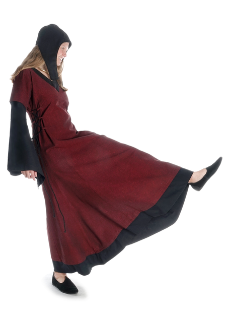 Mittelalter Kleid Saelde mit Zierleiste in Rot-Schwarz Seitenansicht