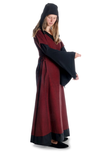 Mittelalter Kleid Saelde mit Zierleiste in Rot-Schwarz Seitenansicht 2