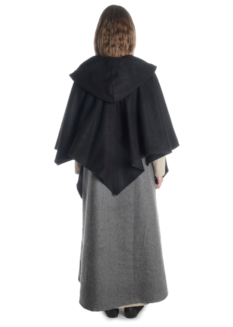 Mittelalter Cape Herat in Schwarz Rückansicht