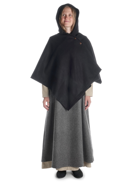 Mittelalter Cape Herat in Schwarz Frontansicht