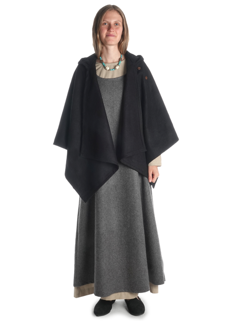 Mittelalter Cape Herat in Schwarz Frontansicht 2