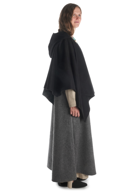 Mittelalter Cape Herat in Schwarz Seitenansicht