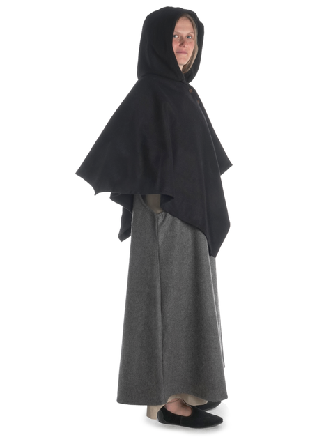 Mittelalter Cape Herat in Schwarz Seitenansicht 2
