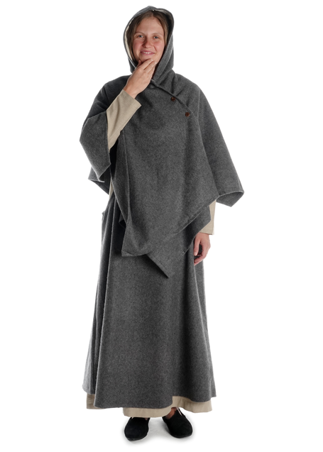 Mittelalter Cape Herat in Grau Frontansicht 2