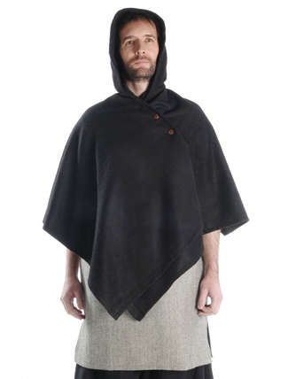 Mittelalter Cape Madius in Schwarz Frontansicht