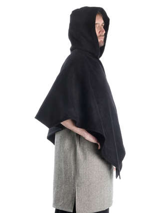 Mittelalter Cape Madius in Schwarz Seitenansicht