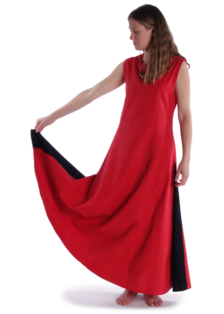 Mittelalter Kleid Peronella in Feuerrot-Schwarz Frontansicht