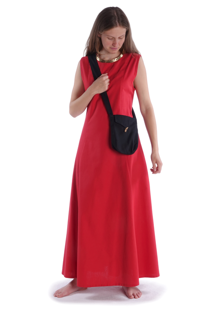 Mittelalter Kleid Peronella in Feuerrot-Schwarz Frontansicht 4