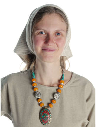 Mittelalter Kopftuch Agnese in Beige Frontansicht