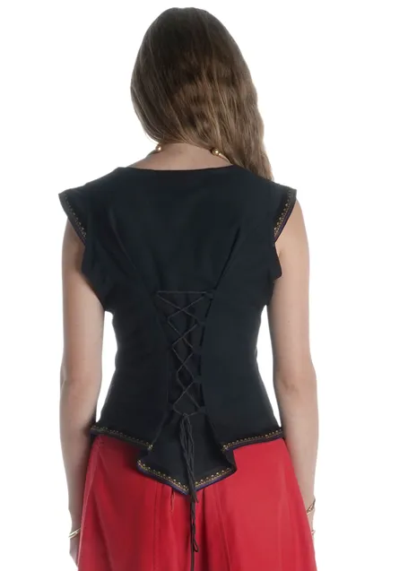 Mittelalter Bluse Neifile in Schwarz-Golden Rückansicht